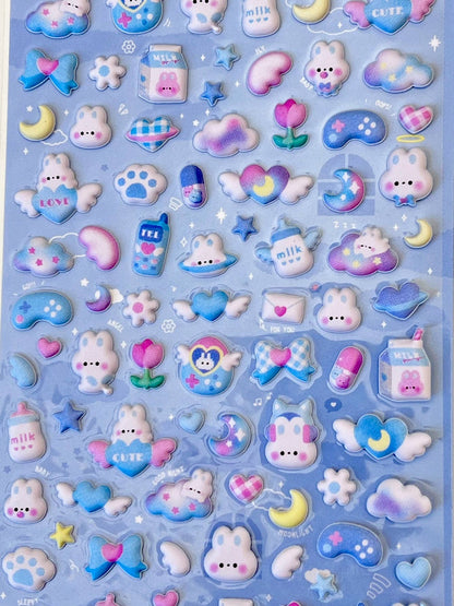 Tiny Animal Food Court Puffy Assorted Stickers