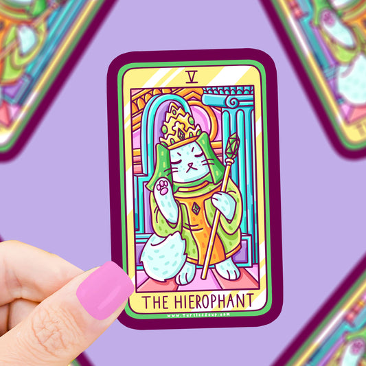 The Hierophant Cat Major Arcana Tarot Card Vinyl Sticker