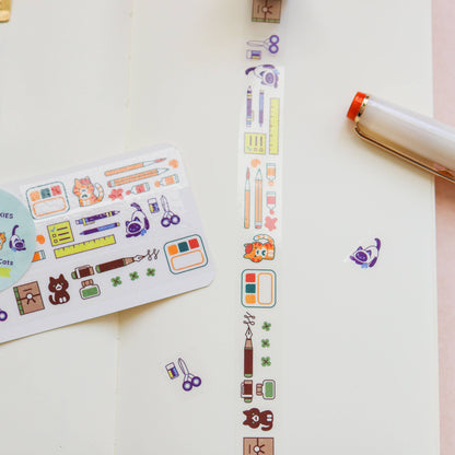 PET Tape (Transparent) Brush, Pens, and Cats