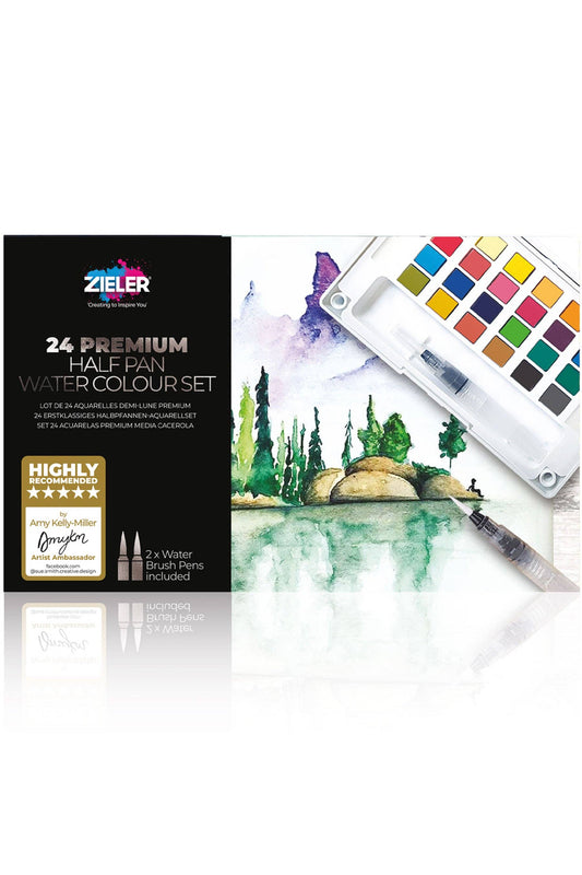 Zieler Premium 24 Half Pan Watercolor Set with Brushes