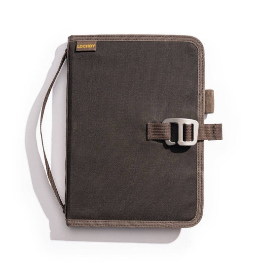 Charcoal A5 field binder with metal buckle strap and stitched edges