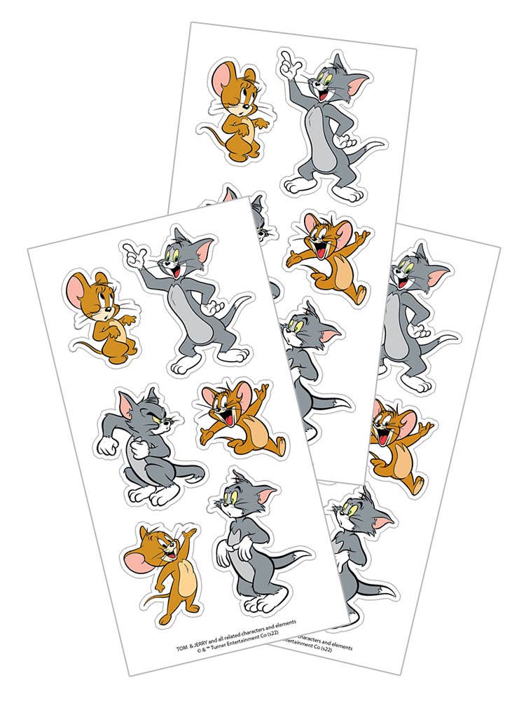 Tom & Jerry cartoon character sticker sheets with Tom, Jerry and friends in poses