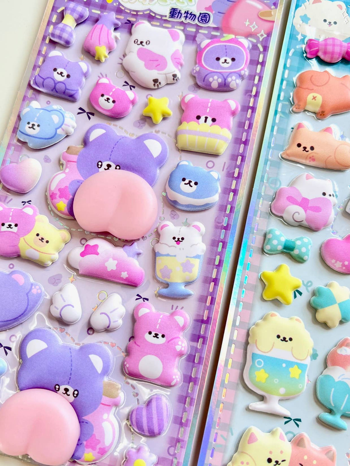 Cute animal squishy butt sticker sheet with pastel character shapes and hearts