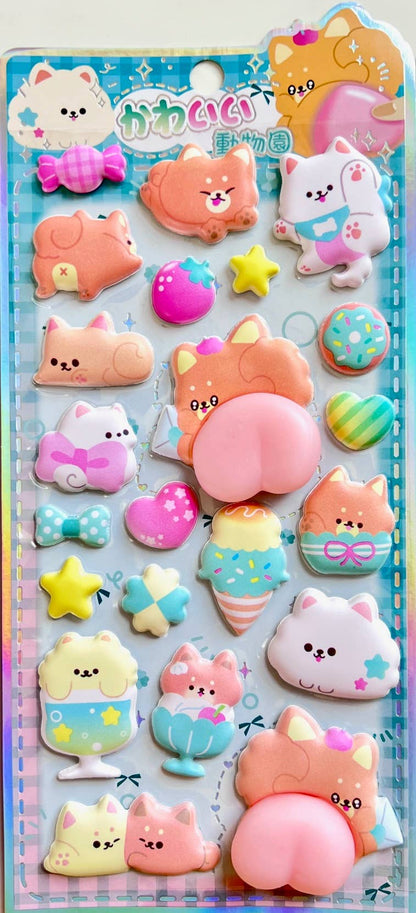 Blue animal squishy butt sticker set with pastel cats, bunnies, stars, and ice cream