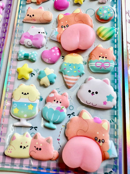 Blue animal squishy butt sticker sheet with pink butt sticker and cloud and star shapes