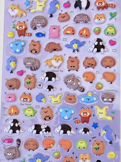 Tiny Animal Food Court Puffy Assorted Stickers