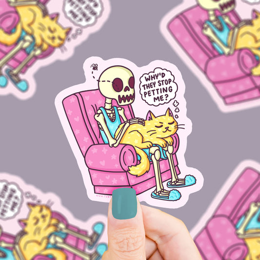 Skeleton Cat Meme Halloween Vinyl Sticker