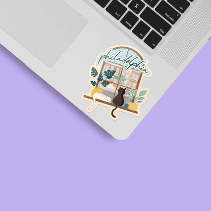 Philadelphia Rowhouse Window Cats Sticker