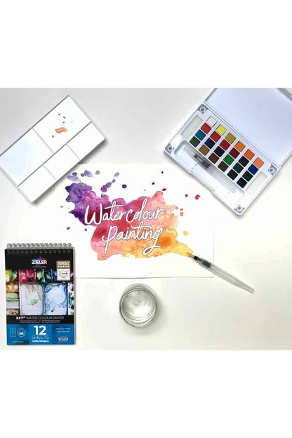 Zieler Premium 24 Half Pan Watercolor Set with Brushes