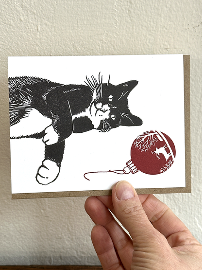 Cat with Ornament LETTERPRESS CARD