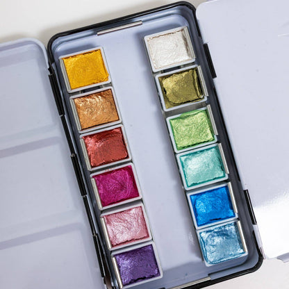 12 Color Travel Metallic Watercolor Paint Palette