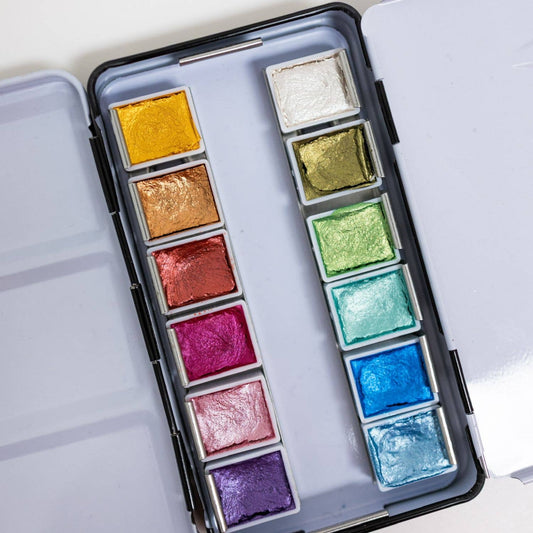 12 Color Travel Metallic Watercolor Paint Palette