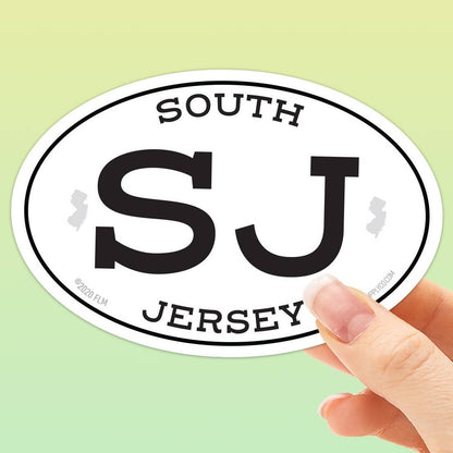 White Oval South Jersey Bumper Stickers - 3" & 4" NJ Decals