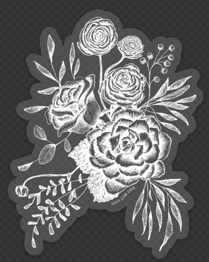 CLEAR White Floral Sticker – 4"