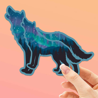 Northern Lights Wolf Sticker - Cool Aurora Nature Sticker