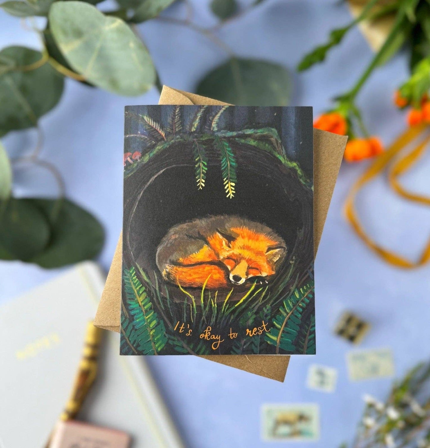 It's Okay to Rest Fox Card — Get Well, Encouragement Card