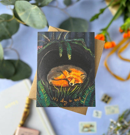 It's Okay to Rest Fox Card — Get Well, Encouragement Card