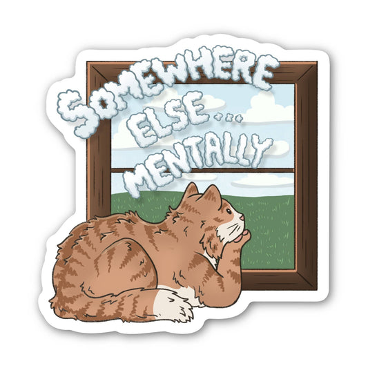 Somewhere Else Mentally Cat Daydreaming Sticker