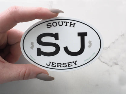 White Oval South Jersey Bumper Stickers - 3" & 4" NJ Decals