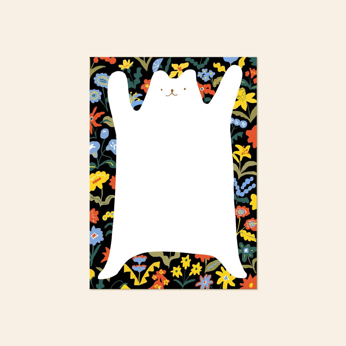 Bear-shaped notepad with a white writing area and colorful floral border.