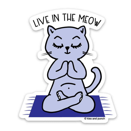 Zen Yogi Cat Live in the Meow Diecut Vinyl Sticker
