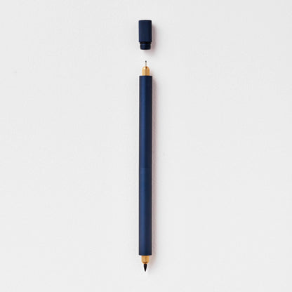 Midnight blue refillable multi-tip pen, uncapped writing tip visible