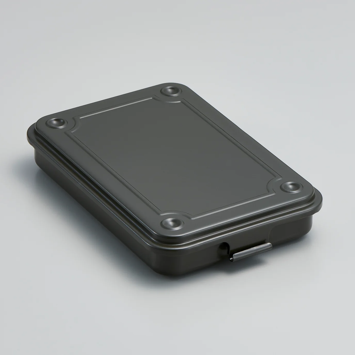 Toyo steel stackable storage box in dark gray, shown closed