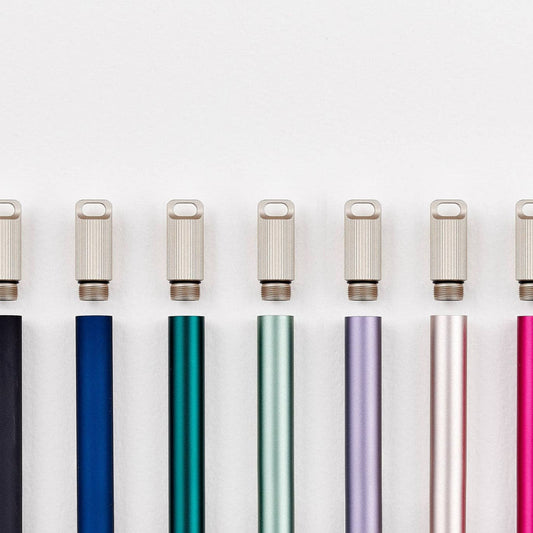 Set of colored keychain pen bodies with metal caps and keyring loops