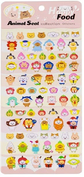 Pet puffy sticker sheet with cute animal and food character designs, 10-pack