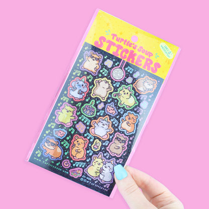 Handheld cute hamster sticker sheet with colorful assorted animal stickers