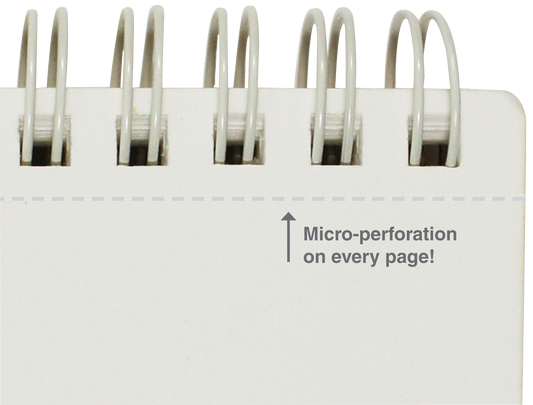 Premium drawing pad with white wire spiral binding and micro-perforation text on cover