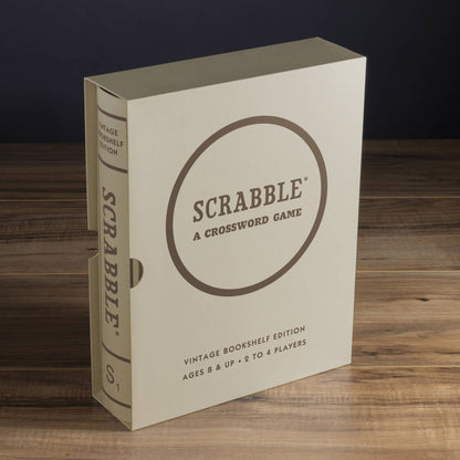 Vintage Scrabble bookshelf edition book, cream cover with side spine text