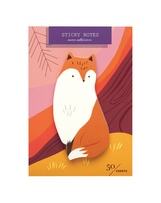 Fox die-cut sticky notes pack with 50 sheets, featuring orange and white fox.